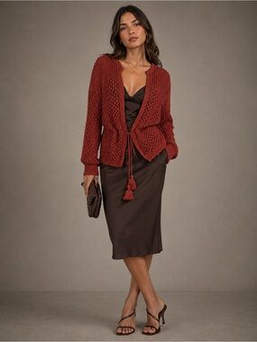 360 Sweater Italian Yarn Open Knit Cardigan Size Large